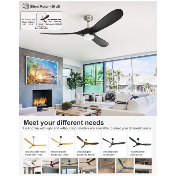 Moderno Design 1stshine Ventilador de teto Luz com baixo ruído Motor DC e ajuste de tempo