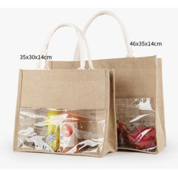 Beach Tote Shoulder Bag With Interior Pocket, Jute Bags Natural Burlap Joint PVC Wine Grocery Packaging Carrier Jute Bag