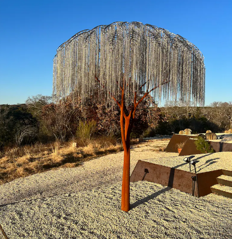 A Vibrant Willow Tree, with Built-in LED Lighting a Modern Outdoor Art Structure