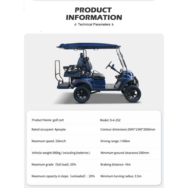 4 Wheel Electric Golf Carts with Lithium Battery Minimum Grand Clearance of 150-200mm