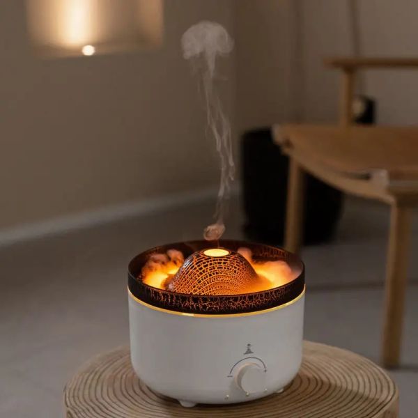 360ml Hot Home Appliance Air Fresher Ultrasonic Flame Remote Control Jellyfish Aroma Diffuser 3D Fire Volcano Air Humidifier