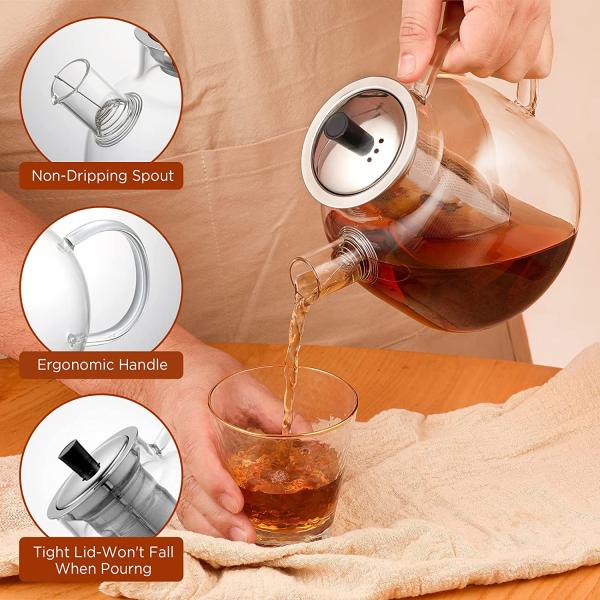 Modern Clear Glass Kettle Tea Cup Set with 1500ml Capacity and Stainless Steel Infuser