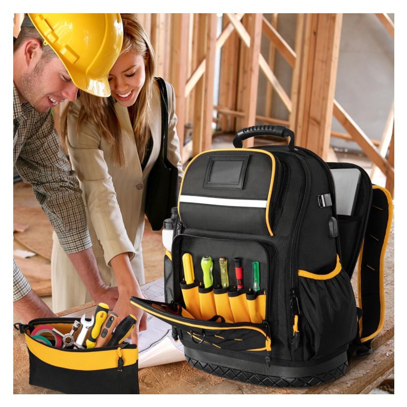 Heavy Duty Portable Contractor Working Kit Bag Rugged Multi-pockets Tool Backpack