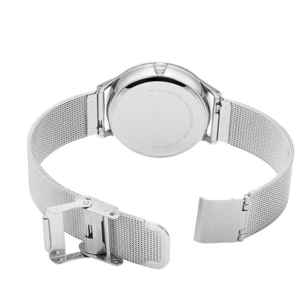 Lady Silver Stainless Steel Watch Japan Movement Quartz Watch Double Buckle Mesh Band