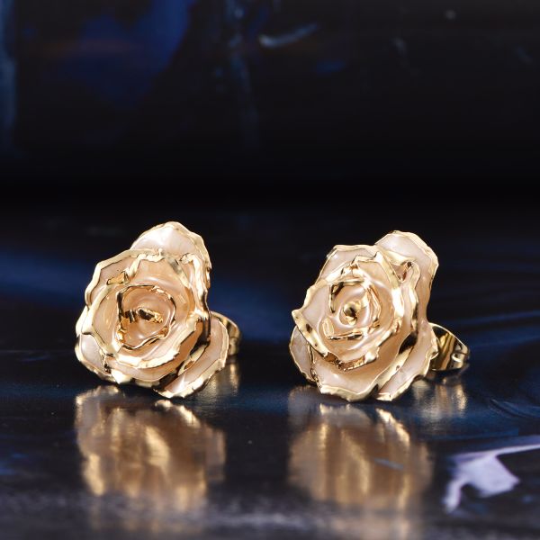 Gold Dipped Rose Earrings Roses Blue Rose Eternal Decoration