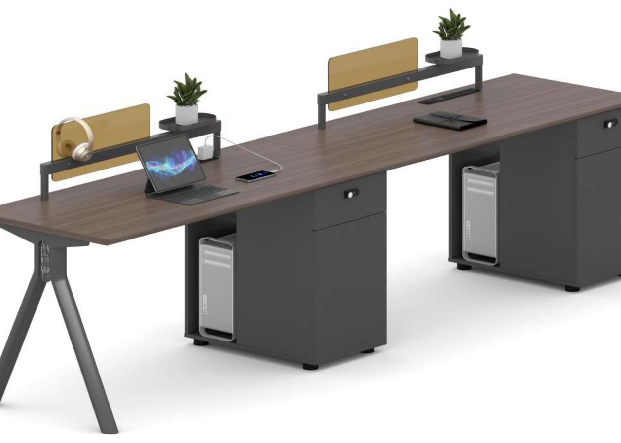 Double Workstation with Upper Storage Shelves-Benches