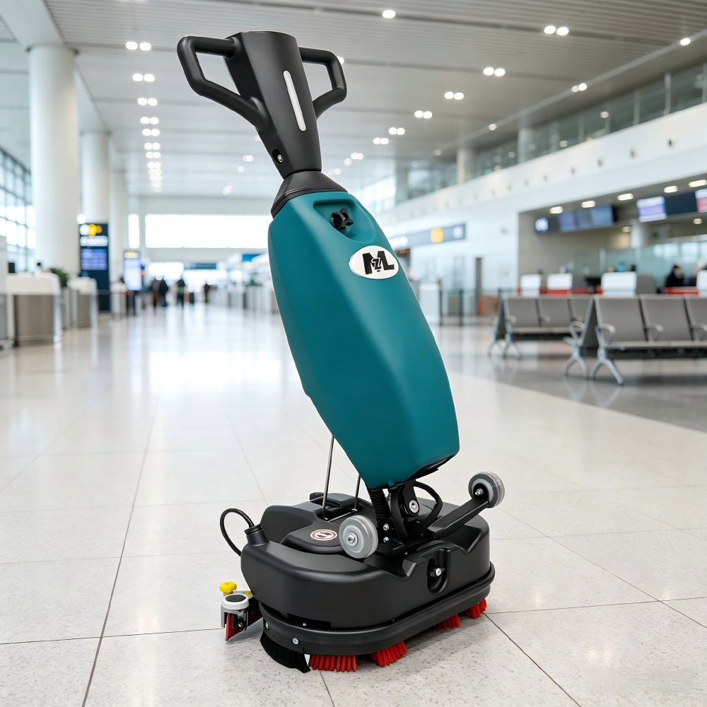 Heavy‑Duty Mini Walk‑behind Floor Scrubber Machine, 6L Recovery Tank for Manufacturing Factories and Farm Operation Zones