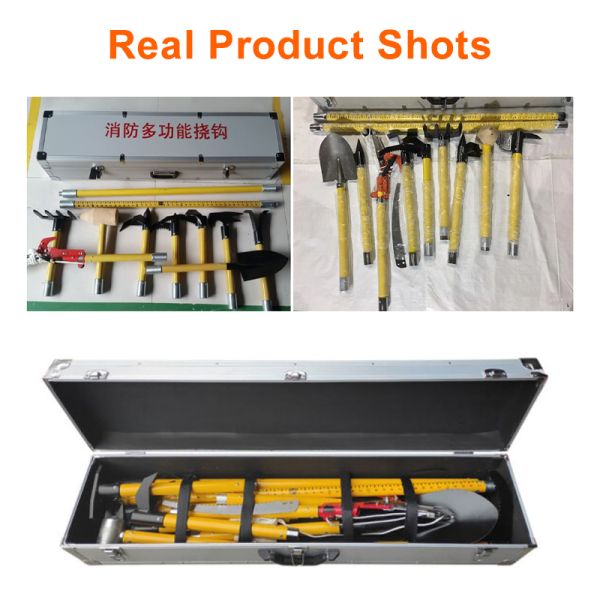 12 Piece Multi-functional Firefighting Rake Hook Set, Professional Fire Rescue Combination Tool Kit for Demolition, Cutting, Lifting, Measuring and Emergency Rescue