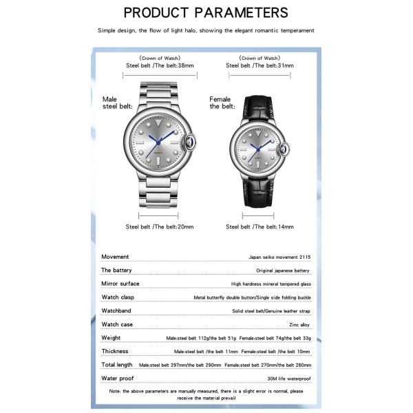 20mm Buckle Couple'S Quartz Wristwatch 10mm Case Unisex