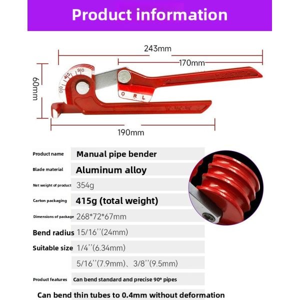 3 in 1 Manual Tube Bender for 6mm 8mm 10mm Copper Tubing, Metric & Imperial Three Groove Pipe Bending Tool