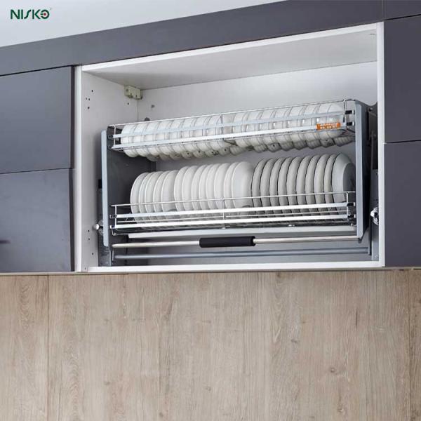 2 Tiers Pull Down Elevator Basket Wire Cabinet Basket Dishes Bowl Kitchen Solution