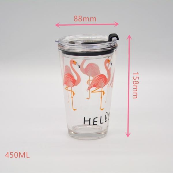 Copo de vidro decorado do chá de gelo da pinta com tampa e silicato Straw Cocktail Tumbler Drinking Glasses