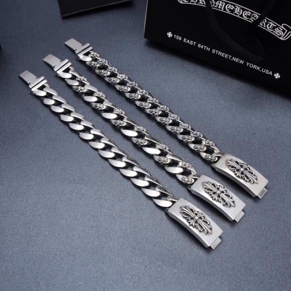 Smooth Stripes and Full Floral Thai Silver Men's Hand Bracelet S925 Sterling Silver
