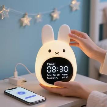 Silicone Rabbit Night Light, Soft Glow, Sleep Training, Support 9 Languages