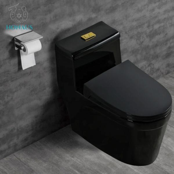 ISO Anti Blocking Black One Piece Toilet Bowl Single Piece Western Commode