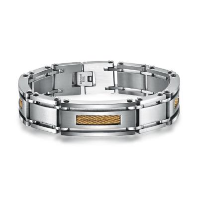 Custom Silver Stainless Steel Bracelet Brushed Silver And Plating Gold Bracelet
