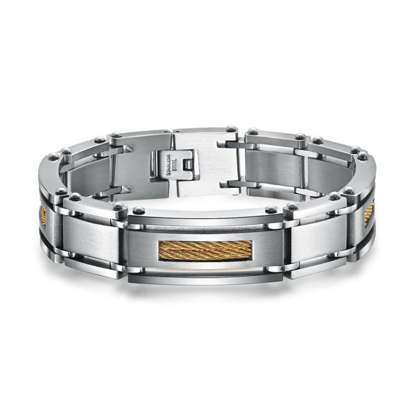 Custom Silver Stainless Steel Bracelet Brushed Silver And Plating Gold Bracelet
