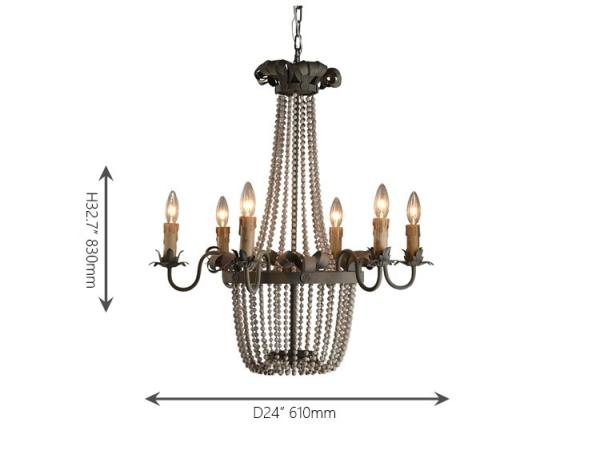 Wood Bead Chandelier Light Fixtures 6 Lights For Living room Bedroom Lighting (WH-CI-05)