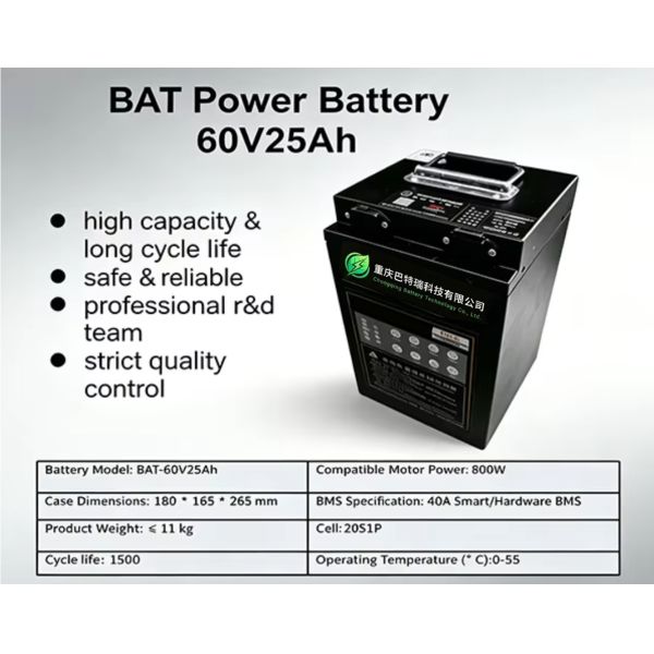 60V 25Ah Lithium Ion Battery Pack, 1500 Cycles 11kg Lightweight Battery for 2-Wheel Electric Scooter E-Bike 800W Motor