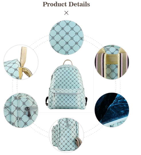 PU Leather Awesome Womens Backpack Bags Light Blue Colored For Travelling