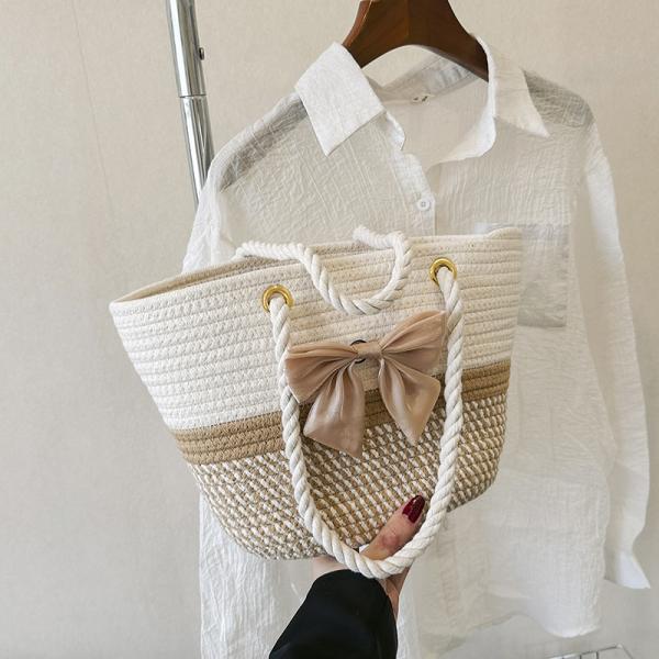 Crochet Raffia Knot Handbags Summer Beach Straw Knot Bag Fashion Summer High Quality Ladies Crochet Raffia Straw Beach Bag Tote Bag Striped Big Hand Bags