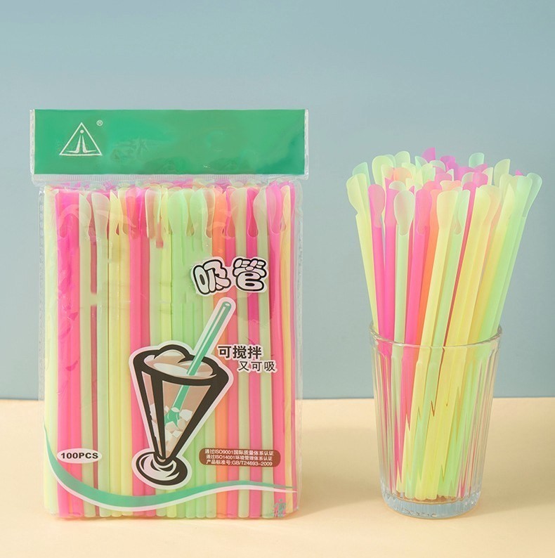 Straight Style Disposable Milkshake Straw with PP Spoon Tube Eco-Friendly and Dule-