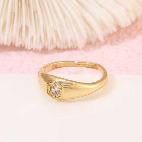 Factory Wholesale Fashion Simple 14K Gold Plated Finger Rings Jewelry Women Adjustable CZ Rings
