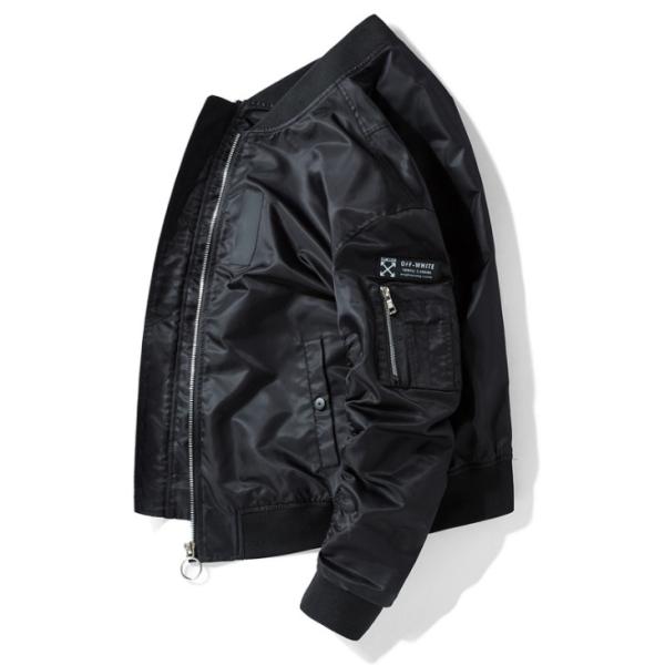 Metal Zipper Black Ma1 Bomber Jacket Mens 100% Polyester Machine Wash