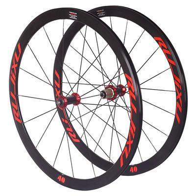 Jante de vélo en alliage RUJIXU 700C Jeu de roues en fibre de carbone V/C40mm Roue de vélo de route avec jante à pneu V Système de freinage
