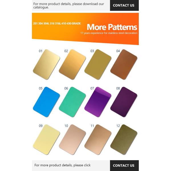 201 304 PVD красят декоративный лист нержавеющей стали 1000x2000mm для кожи стены