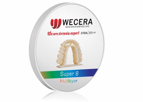 8 couches Zirconia Blancs Dental Multicouche C2 D98*18mm 57% Translucide