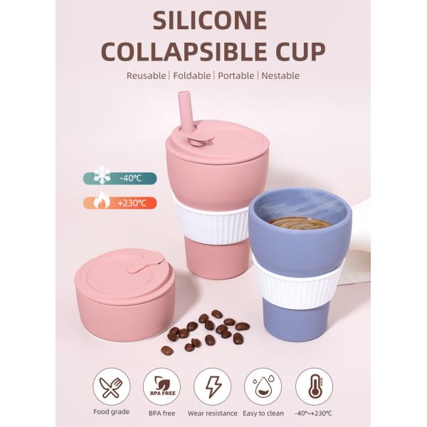 Гибкие складываемые силиконовые чашки для кофе 12 унций 16 унций холодно-теплостойкие