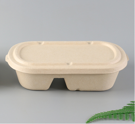 Disposable White Sugarcane Bagasse Food Trays 2 Compartment