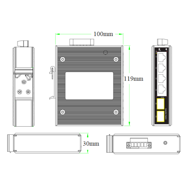 6-port Gigabit Industrial Ethernet Switch with SFP Fiber Ports for Harsh Environments