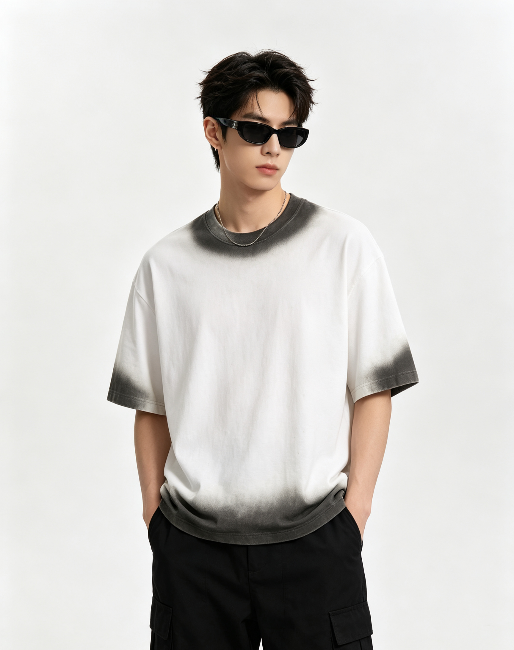 210G Cotton Spray Marble Gradient Oversized Drop Shoulder Multi-Season Tee 6 Colors