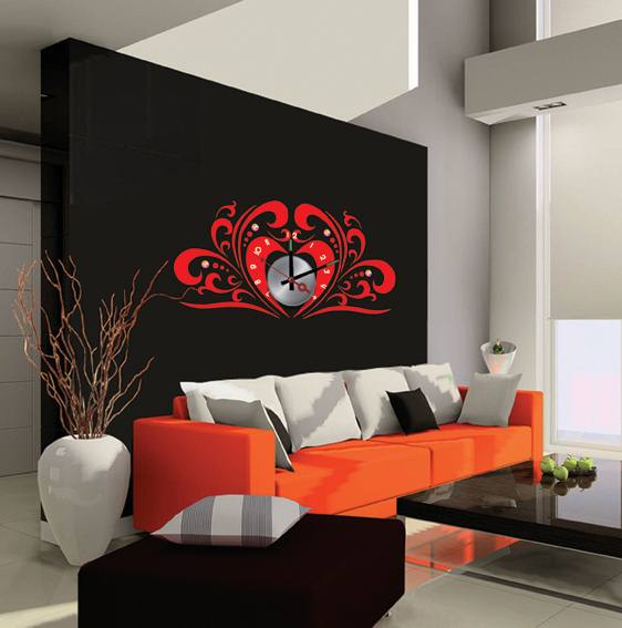 Reusable Home Decor Acrylic Heart Wall Sticker Clock 10D047