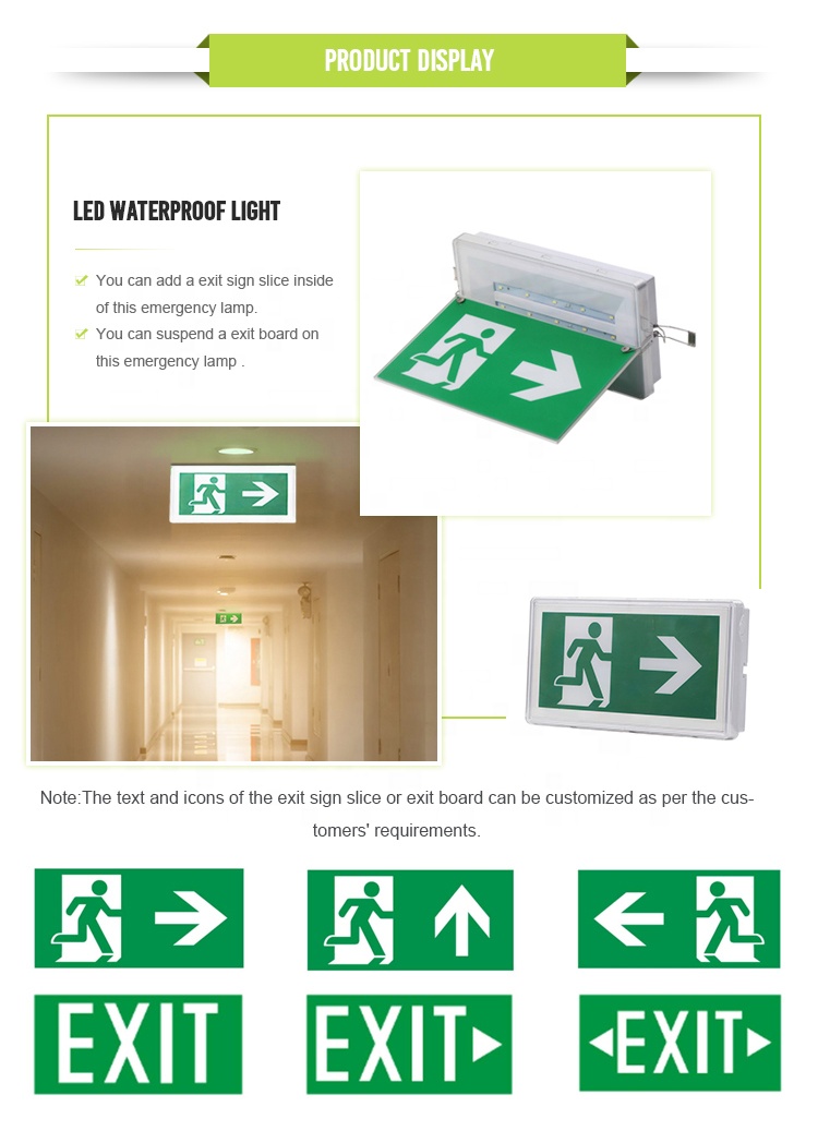 Exit Sign LED 5W Waterproof Emergency Light IP65 220V 240V Ni-Cd Battery L212N