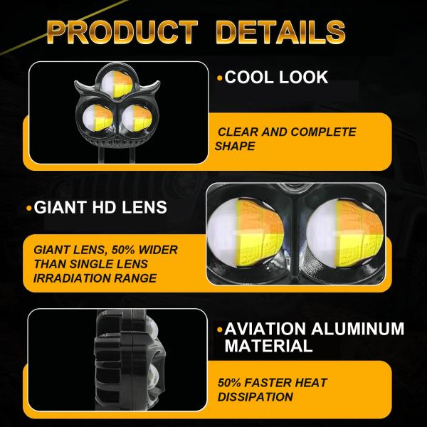 3 Beam Owl Dual Flashing Color Motorbike Spotlight Lamp Offroad Light