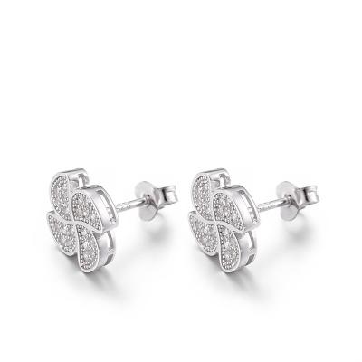 2.7g Small Cubic Zirconia Stud Earrings Windmill Clover 2mm Sterling Silver Earrings