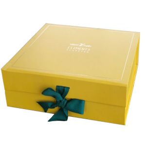 Soft Touch Yellow Magnetic Rigid Gift Box with Ribbon for Clothing