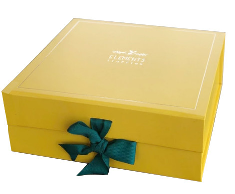Soft Touch Yellow Magnetic Rigid Gift Box with Ribbon for Clothing