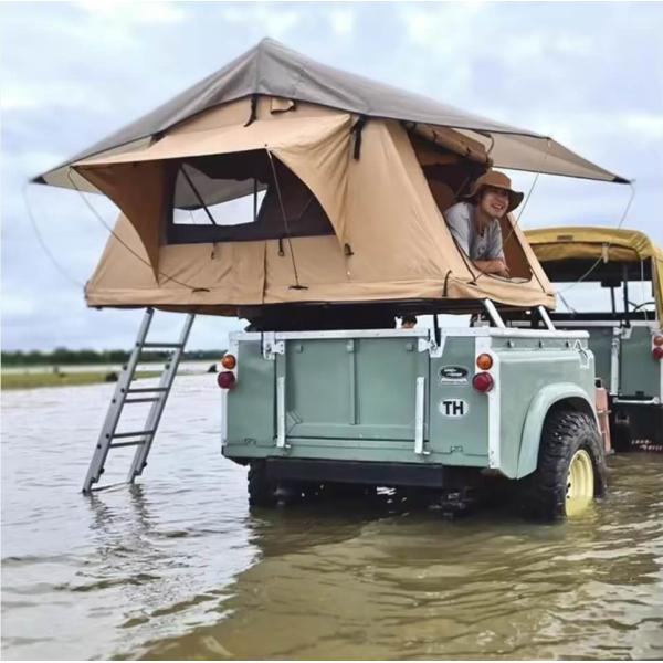 4WD Canvas Offroad Camping Rooftop Car Tent With Awning 1400D Waterproof Fabric PVC Roof