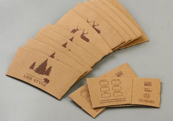 Custom Logo Hot Paper Cup Sleeves Brown Color Lightweight With Heat Insulation