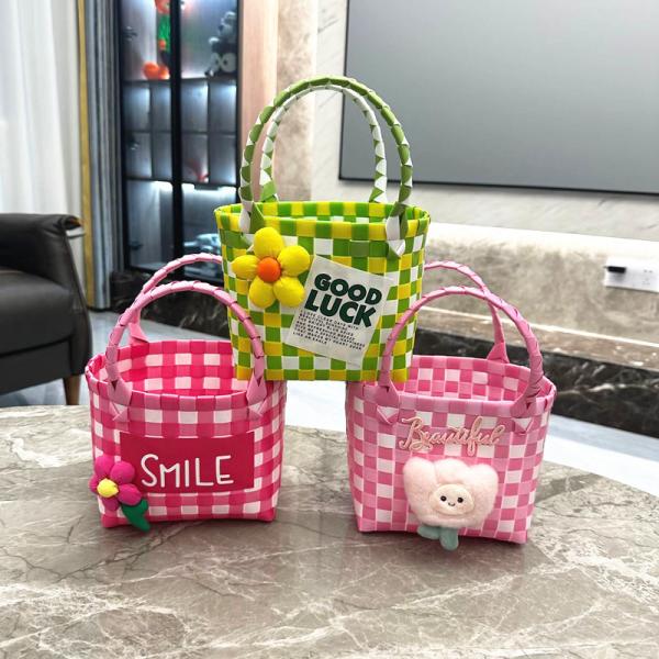 Colorful Kids Mini Shopping Storage Toy Basket Folding Portable Customized Handbag