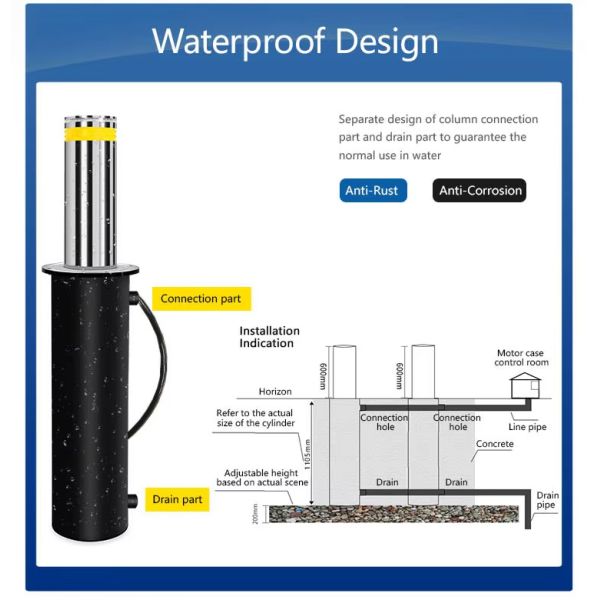 Automatic Hydraulic Bollard with 304/316 Stainless Steel LED Lights and Hydraulic System for Secure Parking