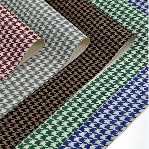 Wholesale PVC Houndstooth Printed Faux Leather Fabric for Decorative Bag Phone Shell Table Mat Sofa Cover Craft Projects