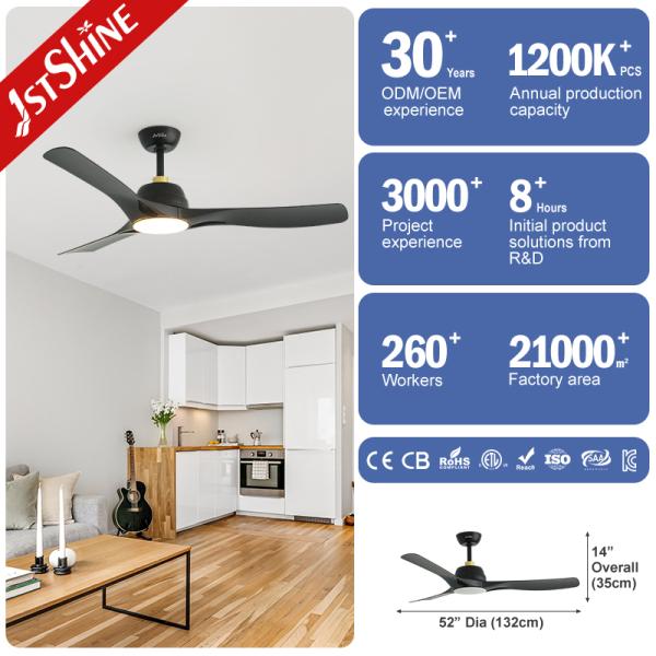 52 Inch Modern Black Ceiling Fan with LED Light Featuring Silent DC Motor and Durable ABS Blades