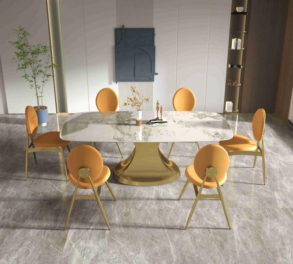 201 sala de visitas baixa dada forma da mesa de jantar 6 da coleção do ouro seater luxuoso de aço inoxidável