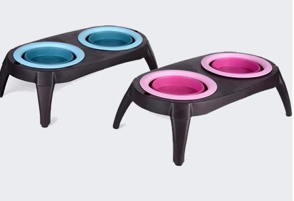 Collapsible Silicone Double-Hole Pet Bowl Travel Bowl Foldable, Expandable And Collapsible Pet Food Water Feediing
