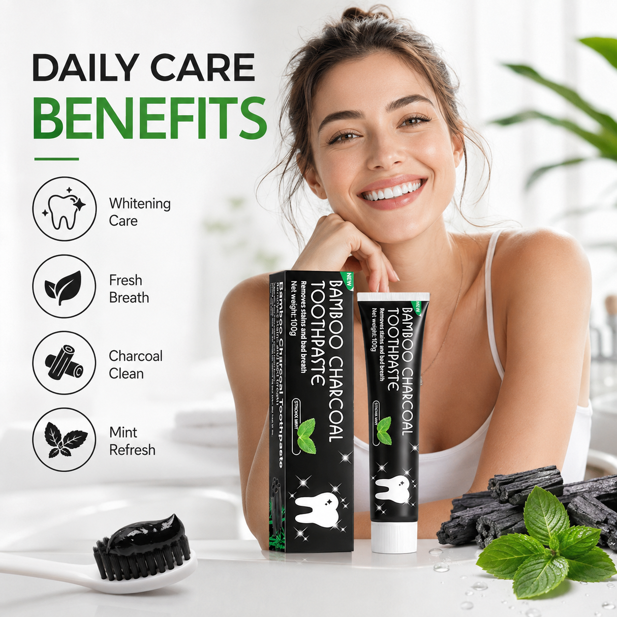 New Keepup Adult Bamboo Charcoal Toothpaste Black Mint Flavor Fresh Breath